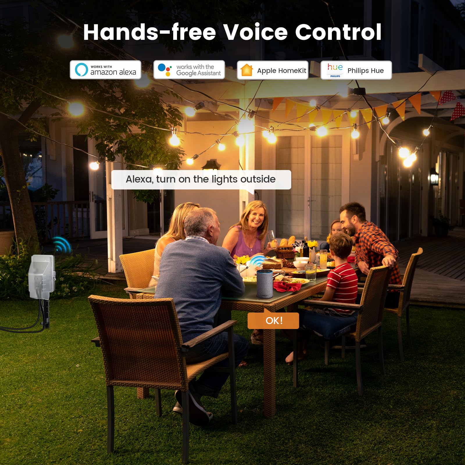 SURAIELEC Zigbee Outdoor Power Stake Timer Waterproof 6 Outlet Power Strip Weatherproof Smart Plug Light Timer Switch 6FT — view 4