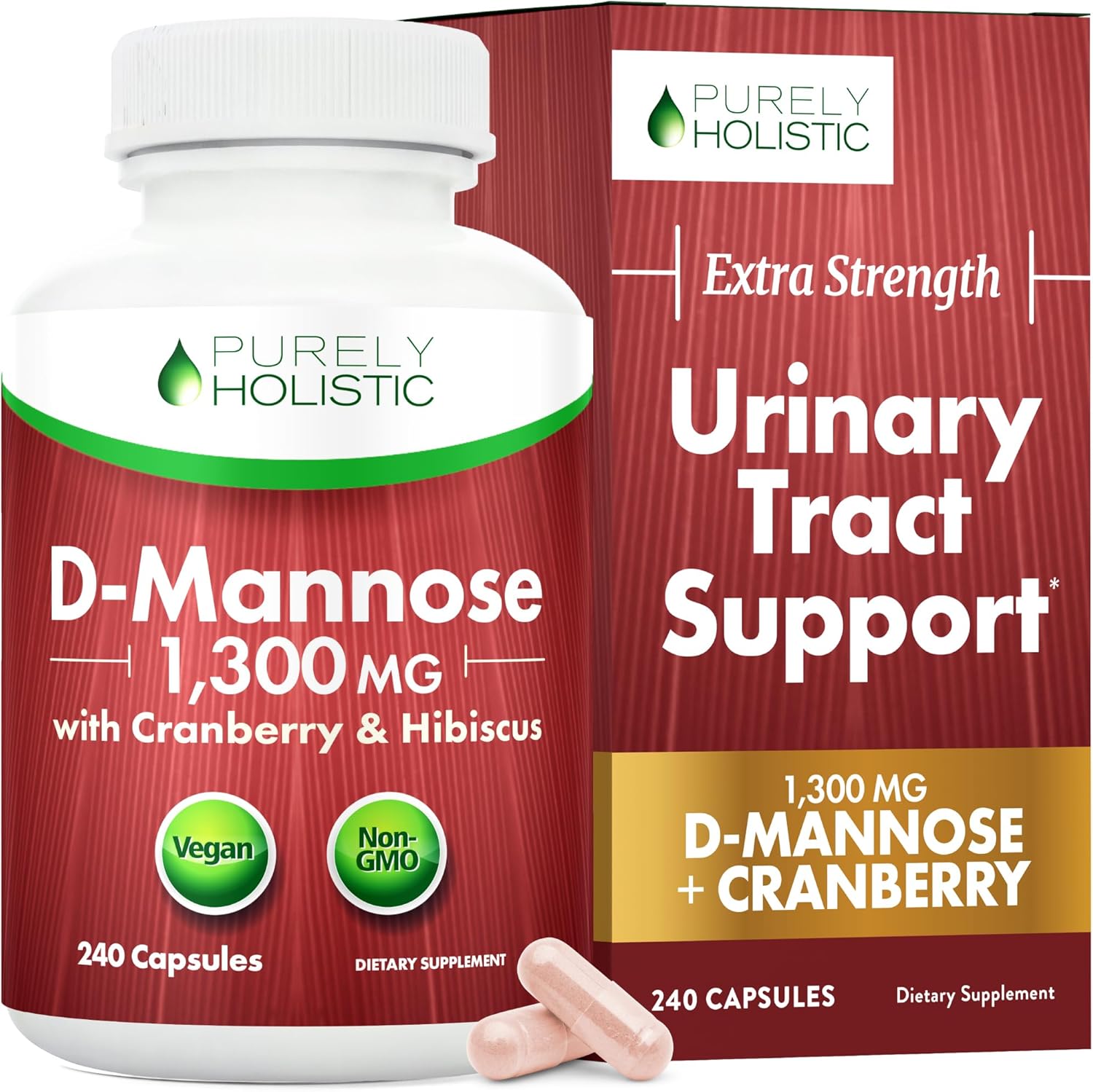 D Mannose with Cranberry | Drug-Free Urinary Tract Health Support | Evidence-Based DMannose 1300mg for Urinary & Bladder Health for Women | D Mannose Supplements for Women & Men | Non-GMO | 240 Ct