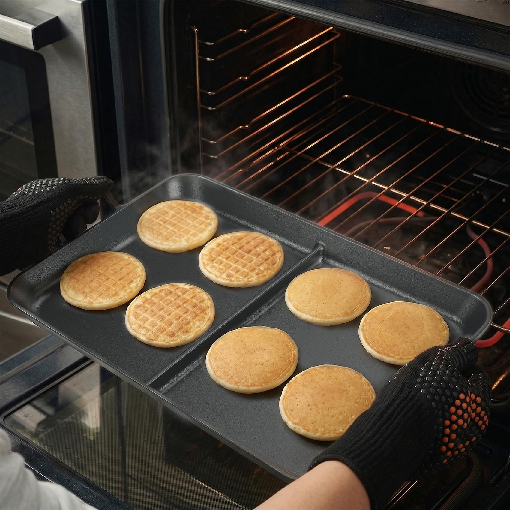 Onlyfire Plancha de Hierro Fundido para Inducción y Gas | 52x34cm Plancha con Revestimiento Antiadherente | Parrilla para Reuniones Familiares | Doble Zona, Ideal para Cocinar Carne y Verdura