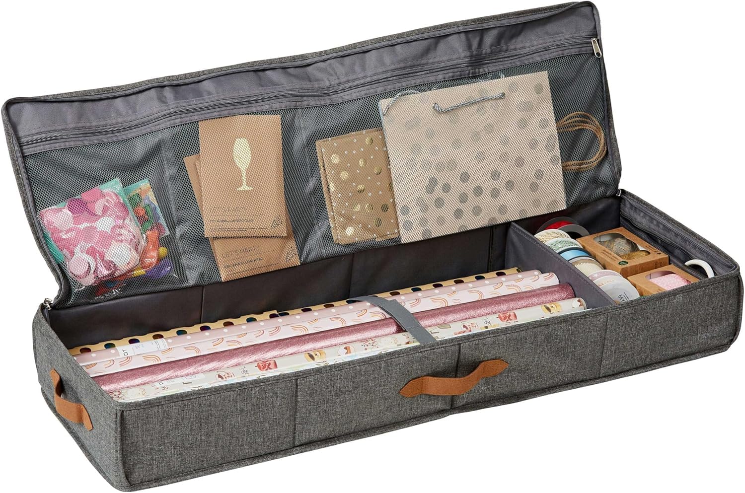 LOVE IT STORE IT Premium Organiser for Gift Wrap Storage, High-Quality Wrapping Paper Organiser, with Additional Compartments, Reinforced, Grey, 90 x 30 x 12 cm
