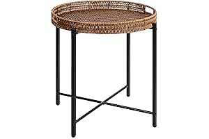 Round Wicker Side Table for Serene Bedroom Ambiance