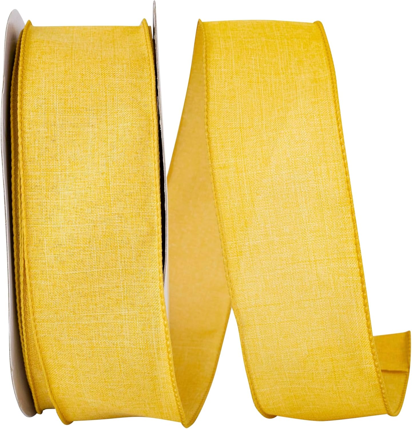 Reliant Ribbon Everyday Linen Value Wired Edge Ribbon, 2-1/2 Inch X 50 Yards, Yellow Gold