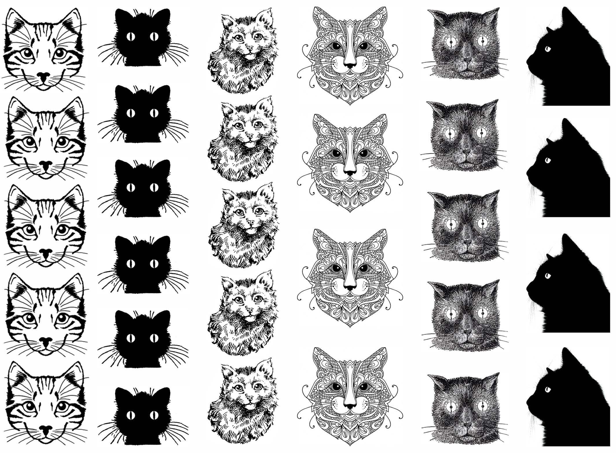 Cat Heads 29 pcs 1 Inch Black Fused Glass Decals
