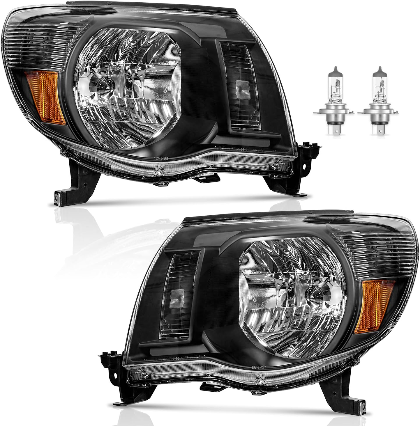 WEELMOTO Headlights Assembly Compatible with 2005-2011 Toyota Tacoma Headlights Assemblies for 05 06 07 08 09 10 11 Tacoma Headlight Assembly Black Housing with H4 Bulbs