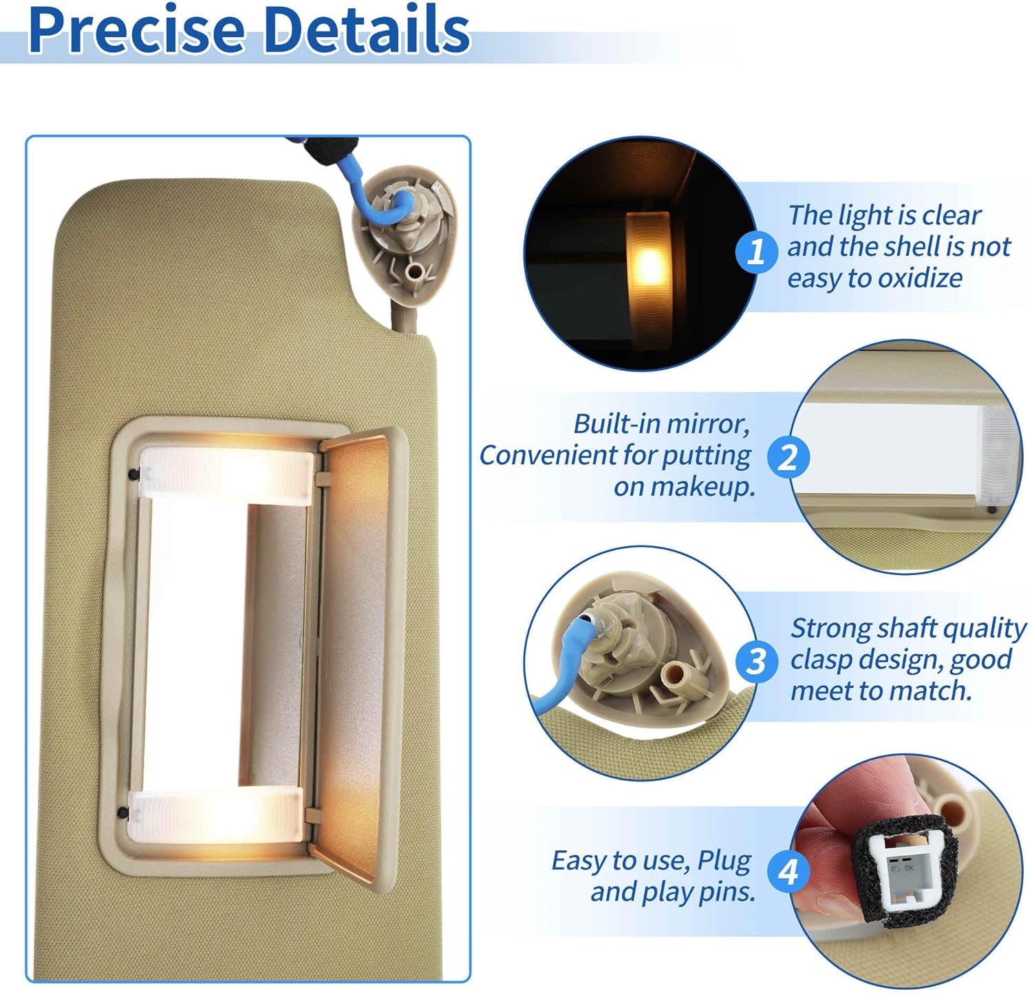 Left Driver Side Sun Visor Fit for Honda Pilot 2009-2015 Car Sun Visor Assembly W/Vanity Light & Mirror Replaces No.83280-SZA-A01ZC Beige