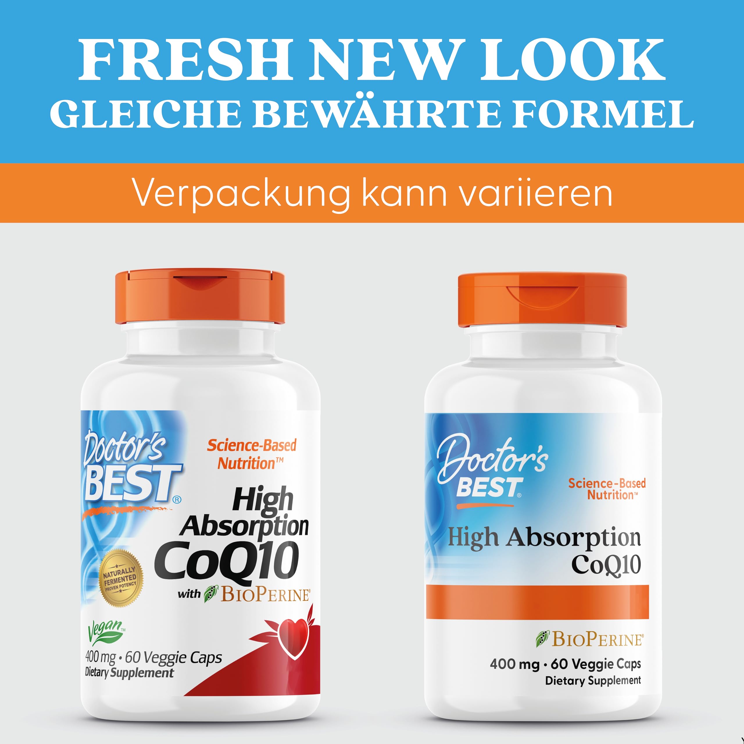 Doctor's Best, High Absorption CoQ10 mit Bioperine (Coenzym Q10), 400mg, 60 vegane Kapseln, Laborgeprüft, Glutenfrei, Sojafrei, Vegetarisch