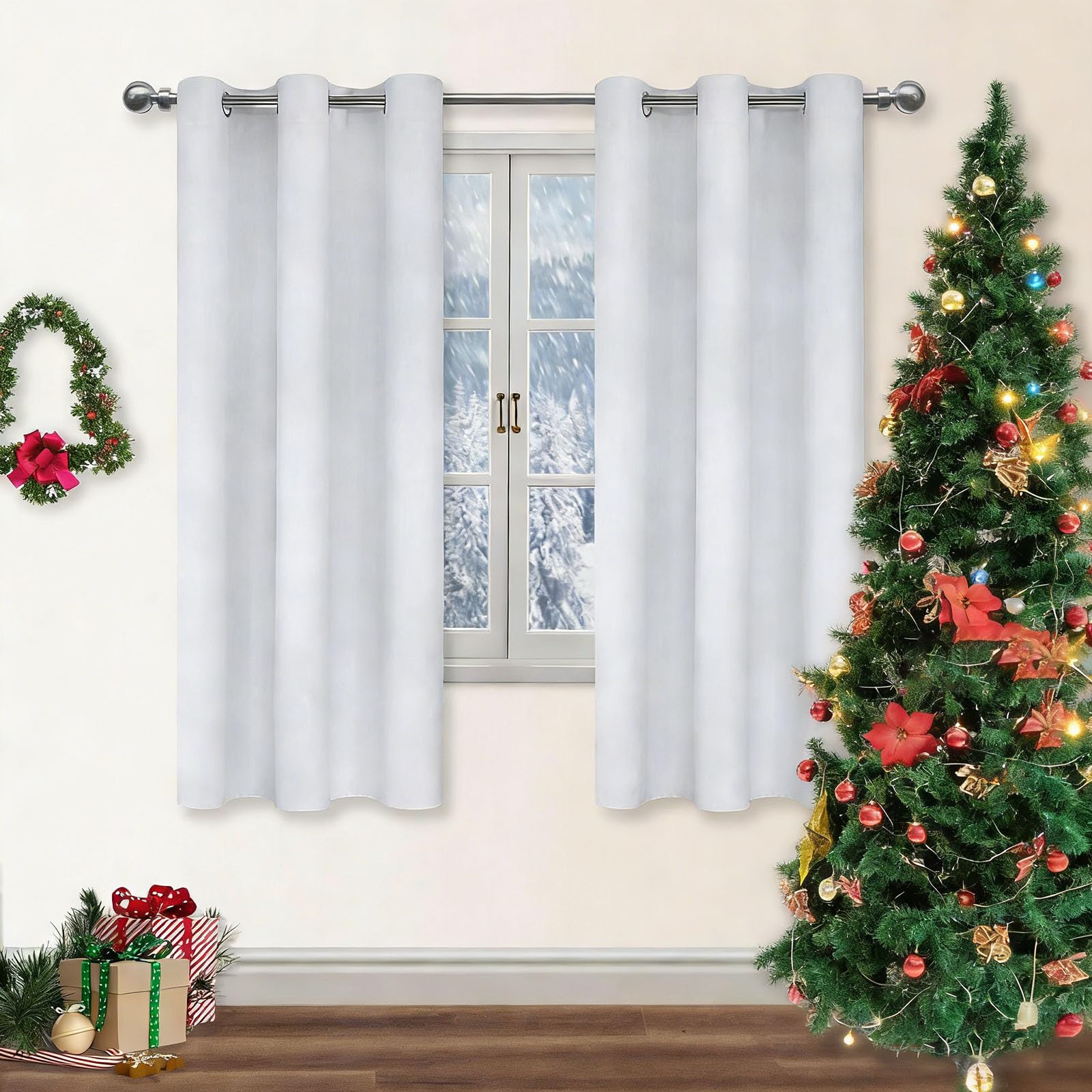 Rideau voilage 170x150 cm blanc anti-UV et anti-bruit pour fenêtres de chambre