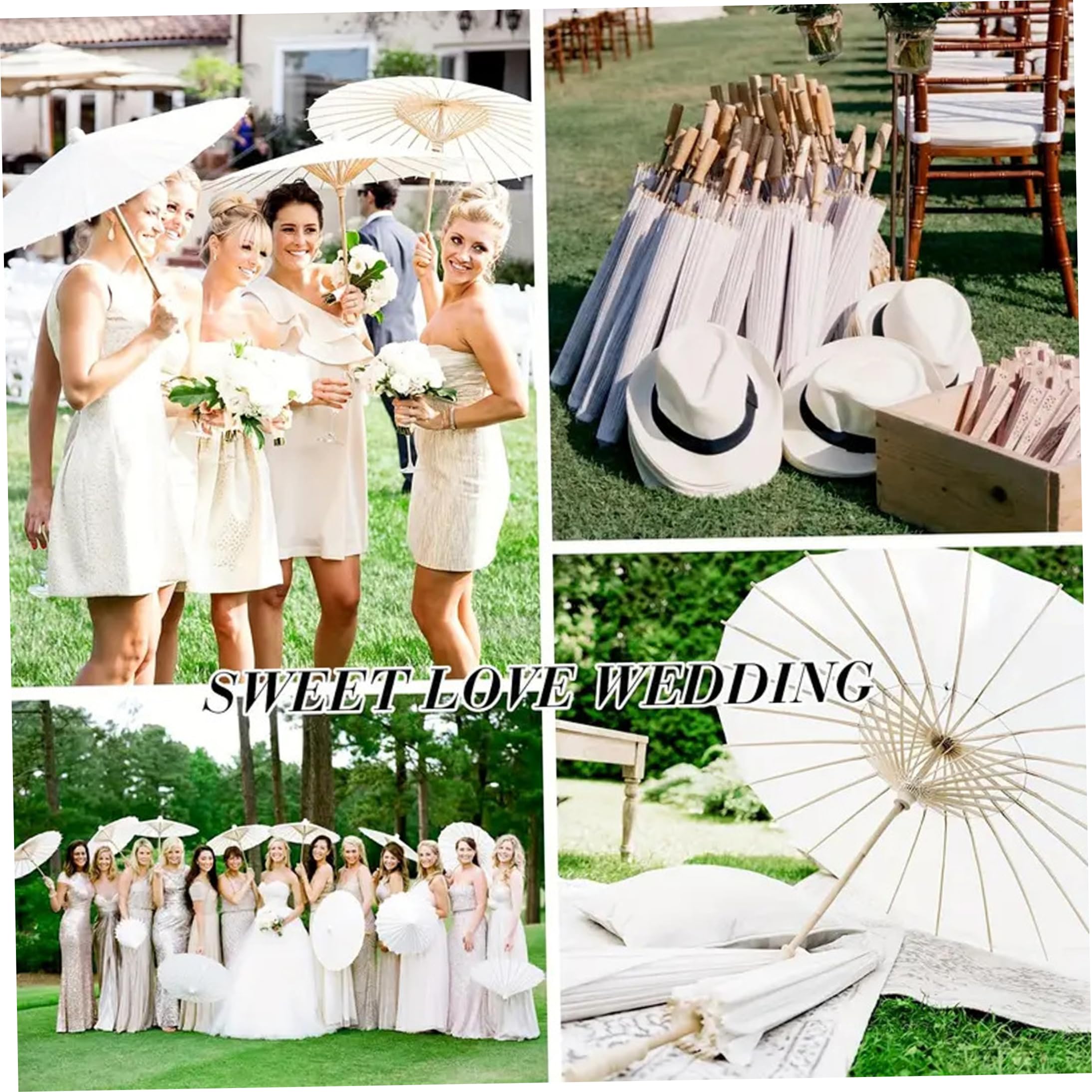 Sonnenschirm Papierschirme, 6 Stück, Hochzeitsschirme für Gäste, Sonnenschutz & dekorative Sonnenschirme für Hochzeit, Weiß, Durchmesser 84 cm