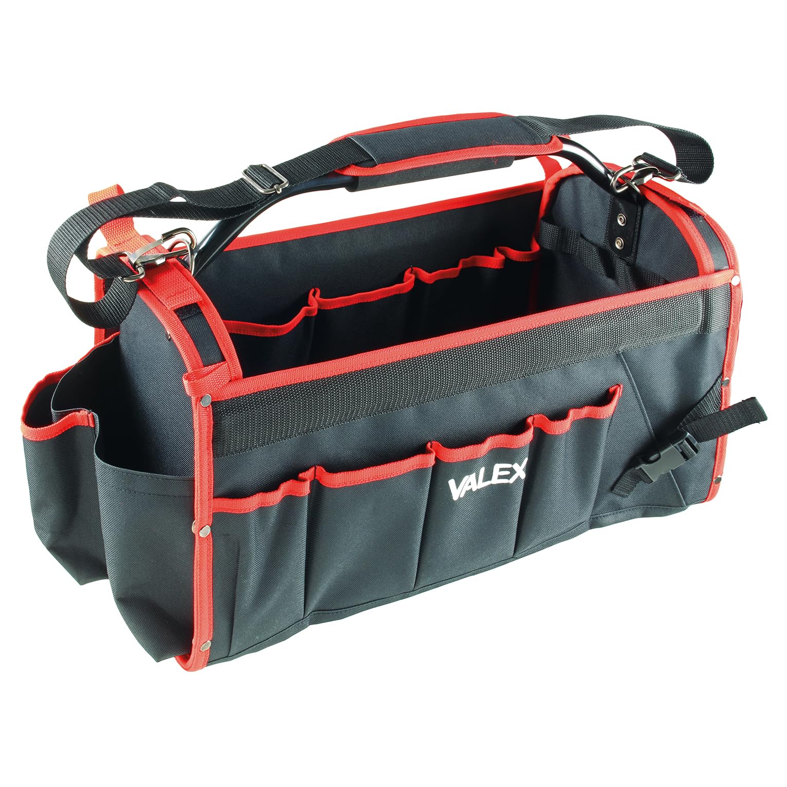 Valex Borsa Portautensili 19" con Manico in Ferro – Nylon Rinforzato, Base Rigida con Piedini Anti-Usura, Tracolla, 500x240x340 mm