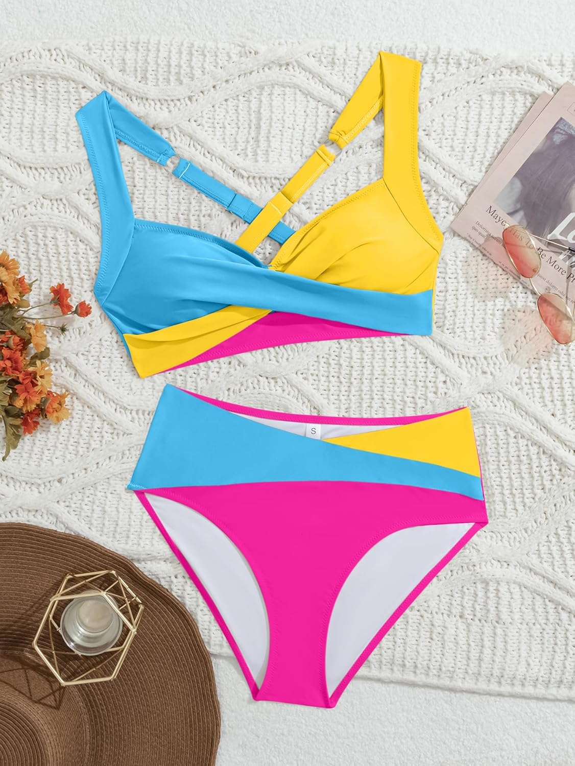 B2prity Bikini Sets for Women Two Piece Swimsuit Mid Rise Color Block Bathing Suit Tie Back Swimwear - Image 5