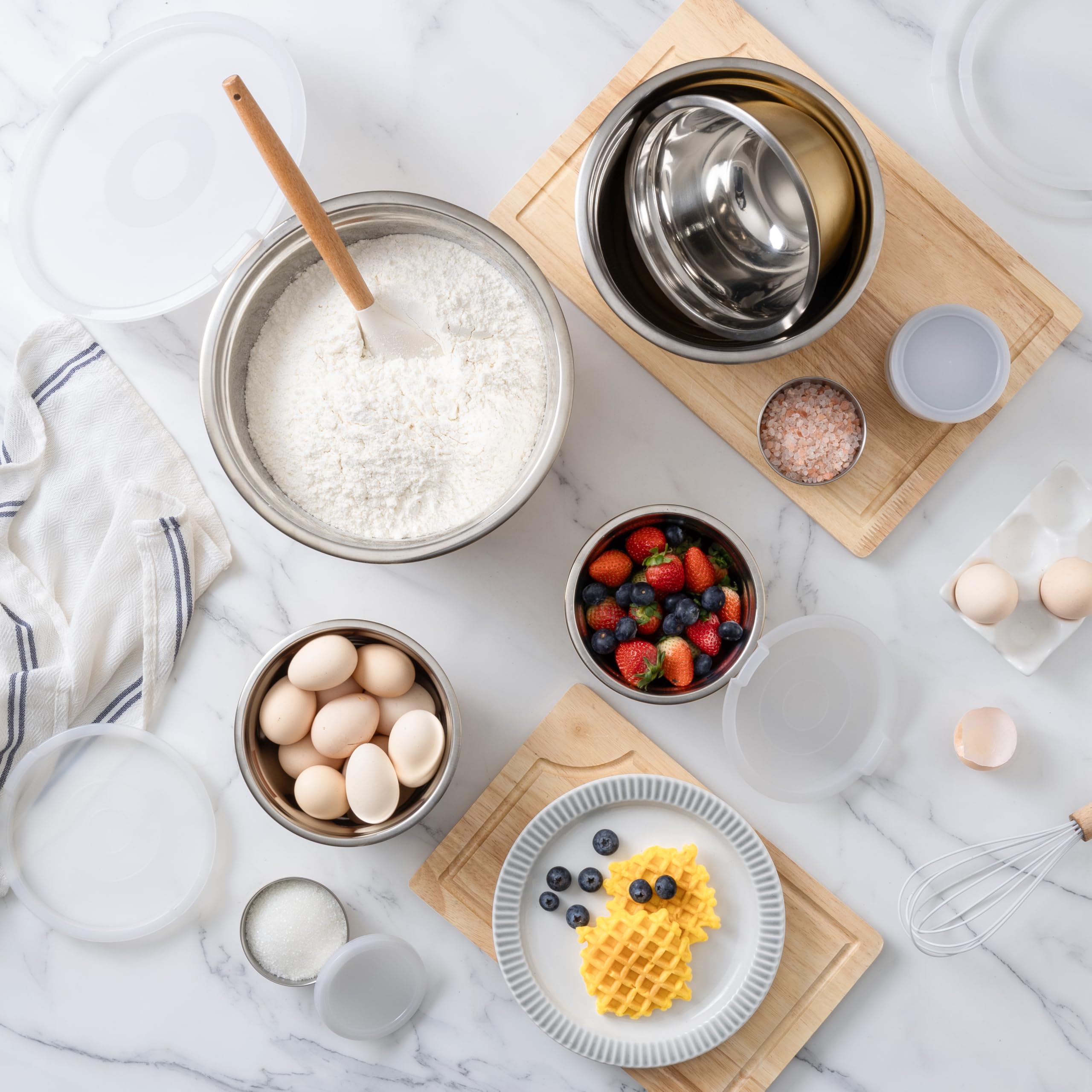 COOK WITH COLOR 18-teiliges Rührschüssel-Set mit luftdichten Deckeln, Edelstahl-Schüssel-Organizer, Lebensmittel-Aufbewahrungsbehälter, Mahlzeitvorbereitung, ineinander stapelbare Salatschüsseln zum