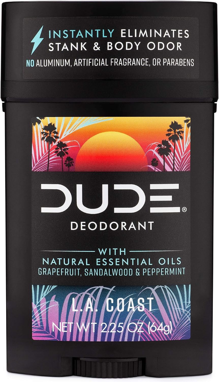 DUDE Natural Deodorant Stick, LA Coast, 2.25 Ounces