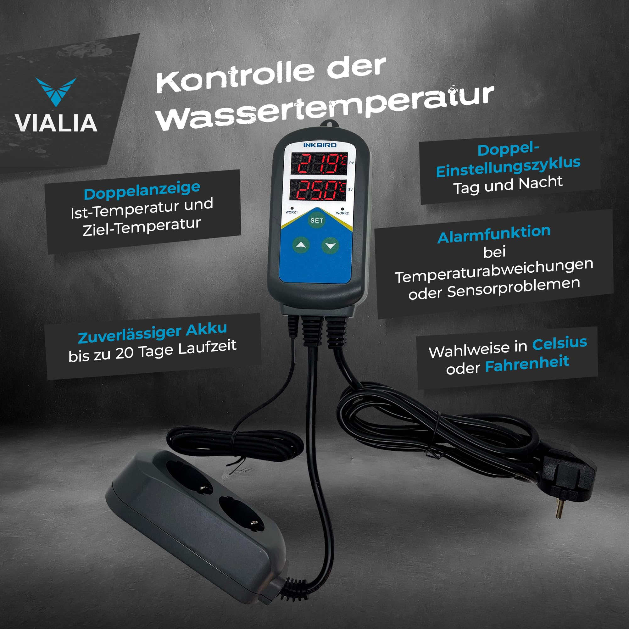 Frostschutz Heizkabel 24m 300W für 8-12 m³ Teiche | mit Thermostat & Digitalanzeige | IP68 wasserdicht | Teichheizung gegen Frost | Eisfreihalter schützt Fische & Pflanzen im Winter