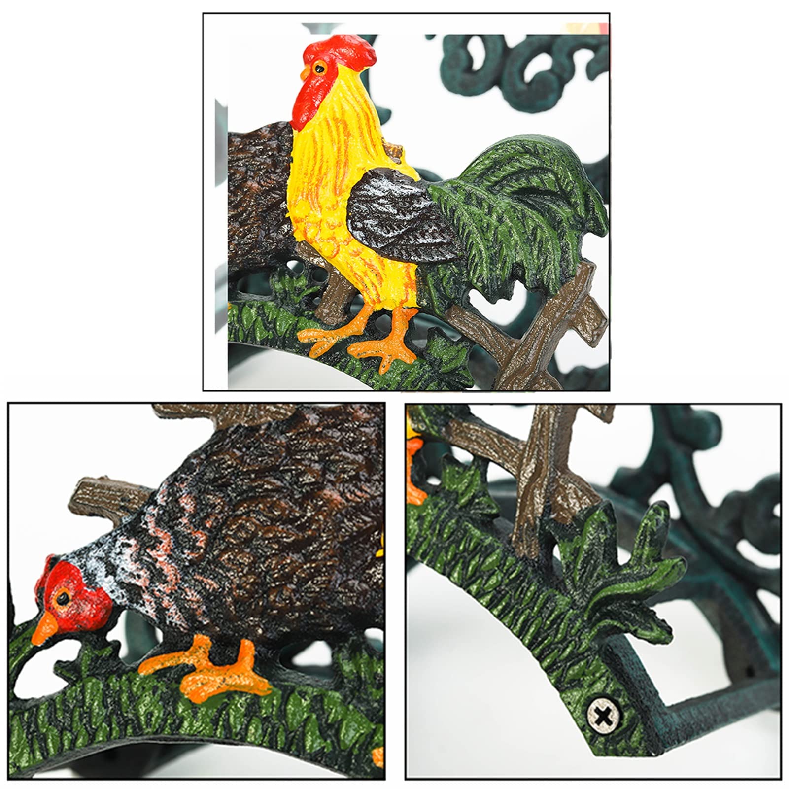 Soporte de manguera de jardín europeo clásico, organizador de tubería de agua de hierro fundido montado en la pared, decoración de pared de casa de campo/villa de campo, diseño de patrón de gallo