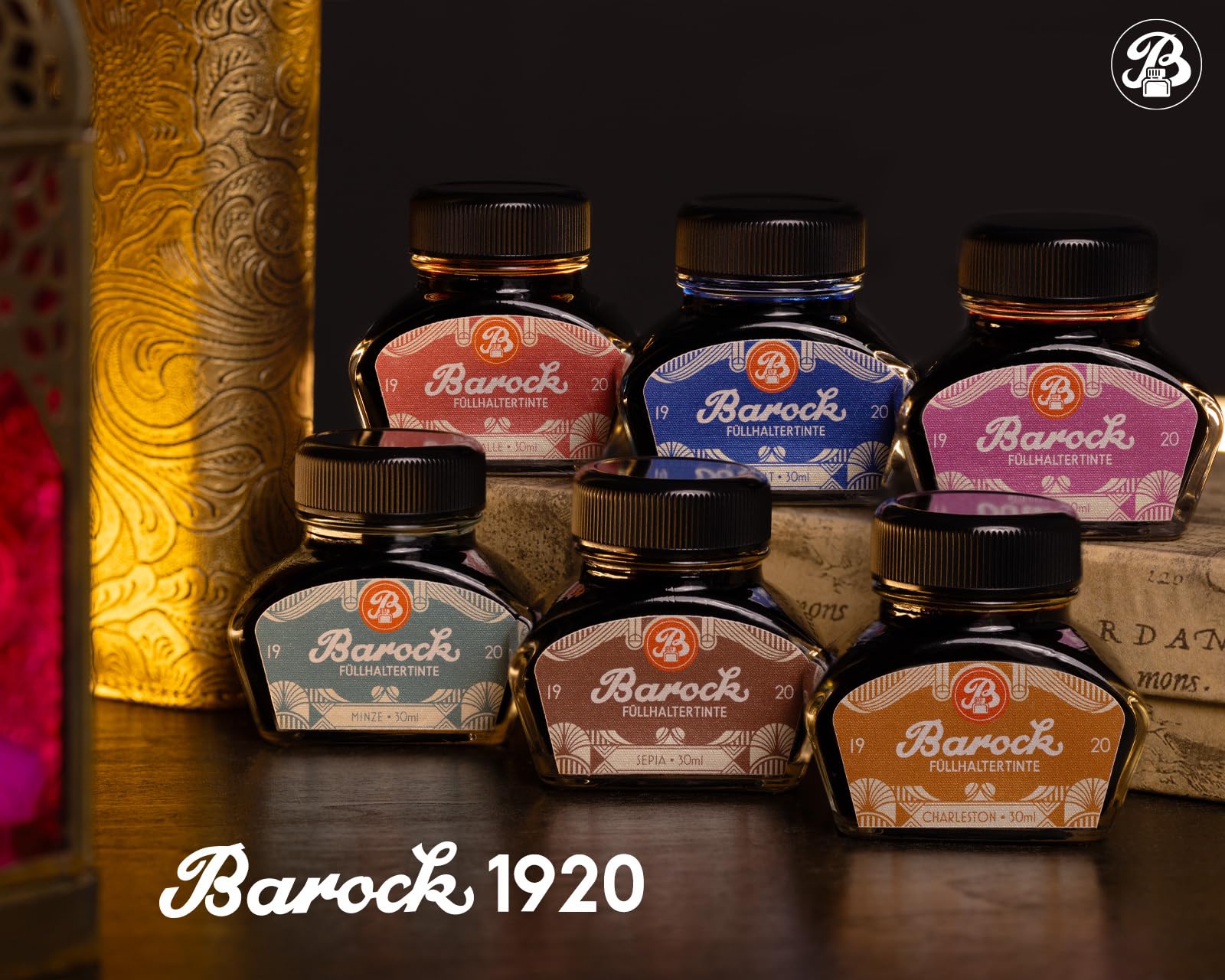 Barock 1920 Sepia, atrament do pióra wiecznego, szklany korek, Rollerball, atrament do pióra wiecznego w tłuczku, 30 ml, brązowy