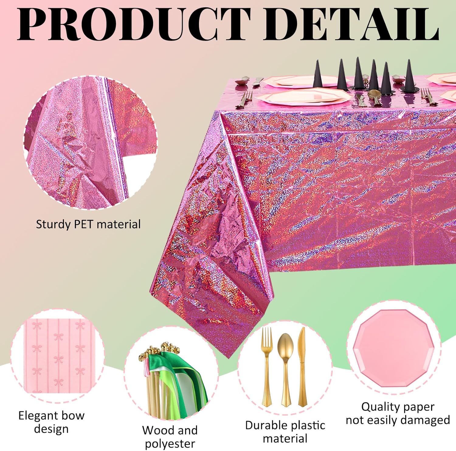 Yungyan 386 Pcs Pink and Green Party Decorations Witch Birthday Party Favors Including Tablecloths Plates Napkins Metal Knives Forks Spoons for Birthday Favors Women Girl Serve 24 Guests