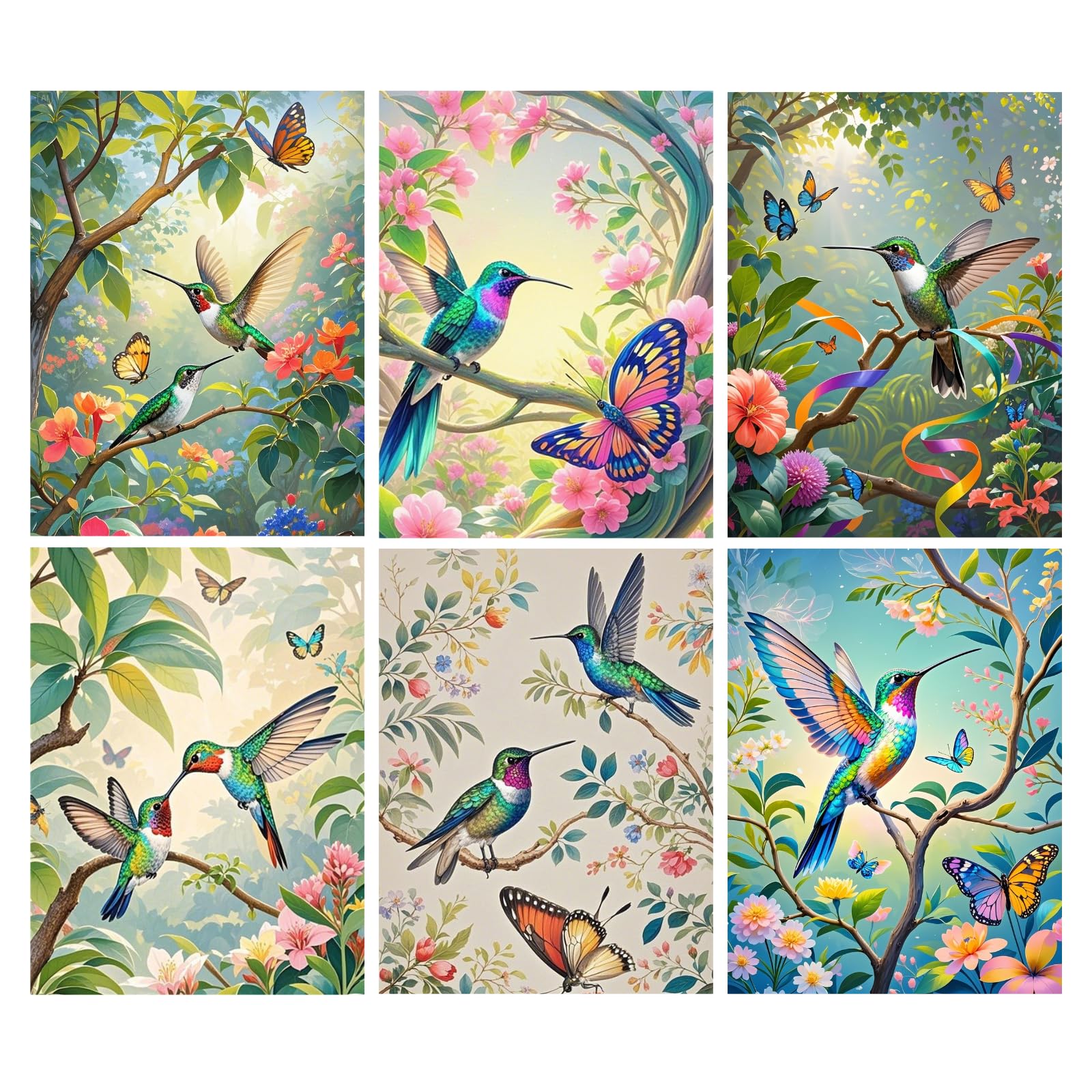 NUFTVI 6 Pack Hummingbird Diamond Art Kits for Adults, Birds Round Full Drill Diamond Painting Kits for Beginners, DIY Home Wall Decoration 12x16