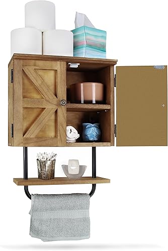 Armario de baño montado en la pared, para colgar sobre el inodoro con toallero, botiquín rústico de granja para organizar sobre el inodoro con