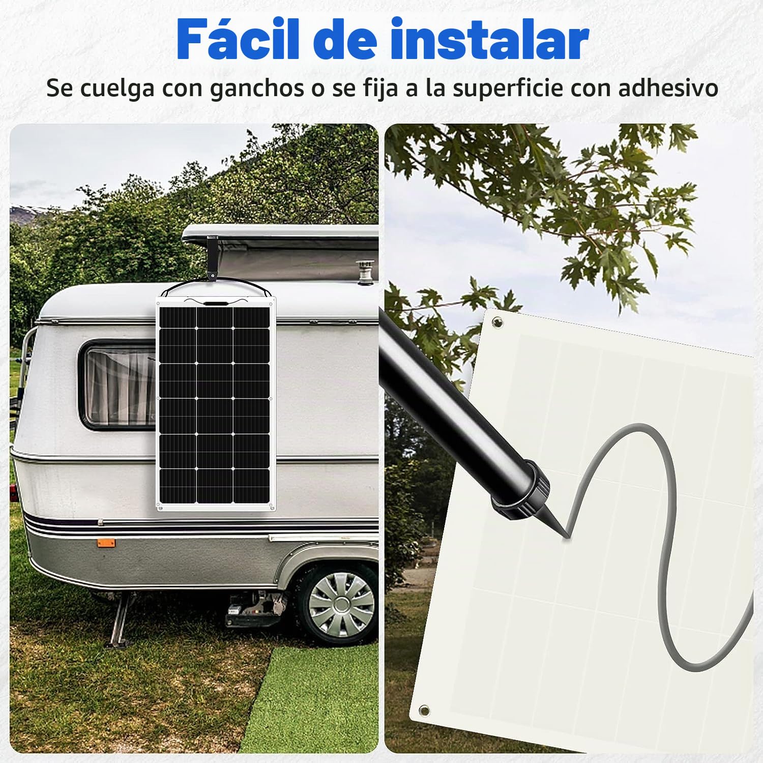 Kit flexible de panel solar de batería de panel solar de 100W 12V con controlador solar de 10A y cable adaptador de PV para caravana, autocaravana, RV, automóvil y carga de batería de 12 V (100)