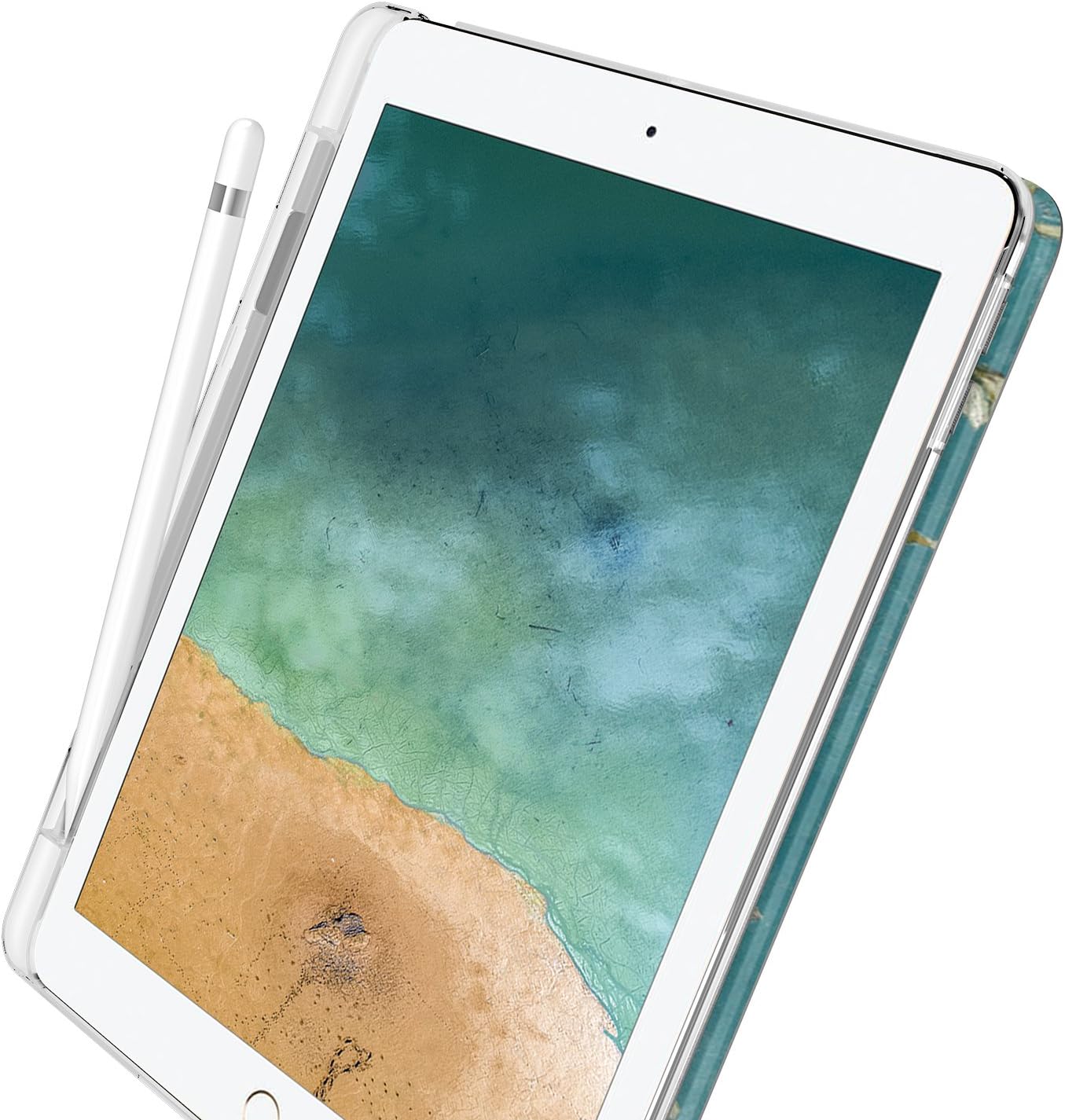 INFILAND iPad 9.7 2018 Translucent Frosted Back Case Cover with Apple Pencil Holder Compatible with Apple iPad 9.7inch (6th Gen) 2018, Blossom