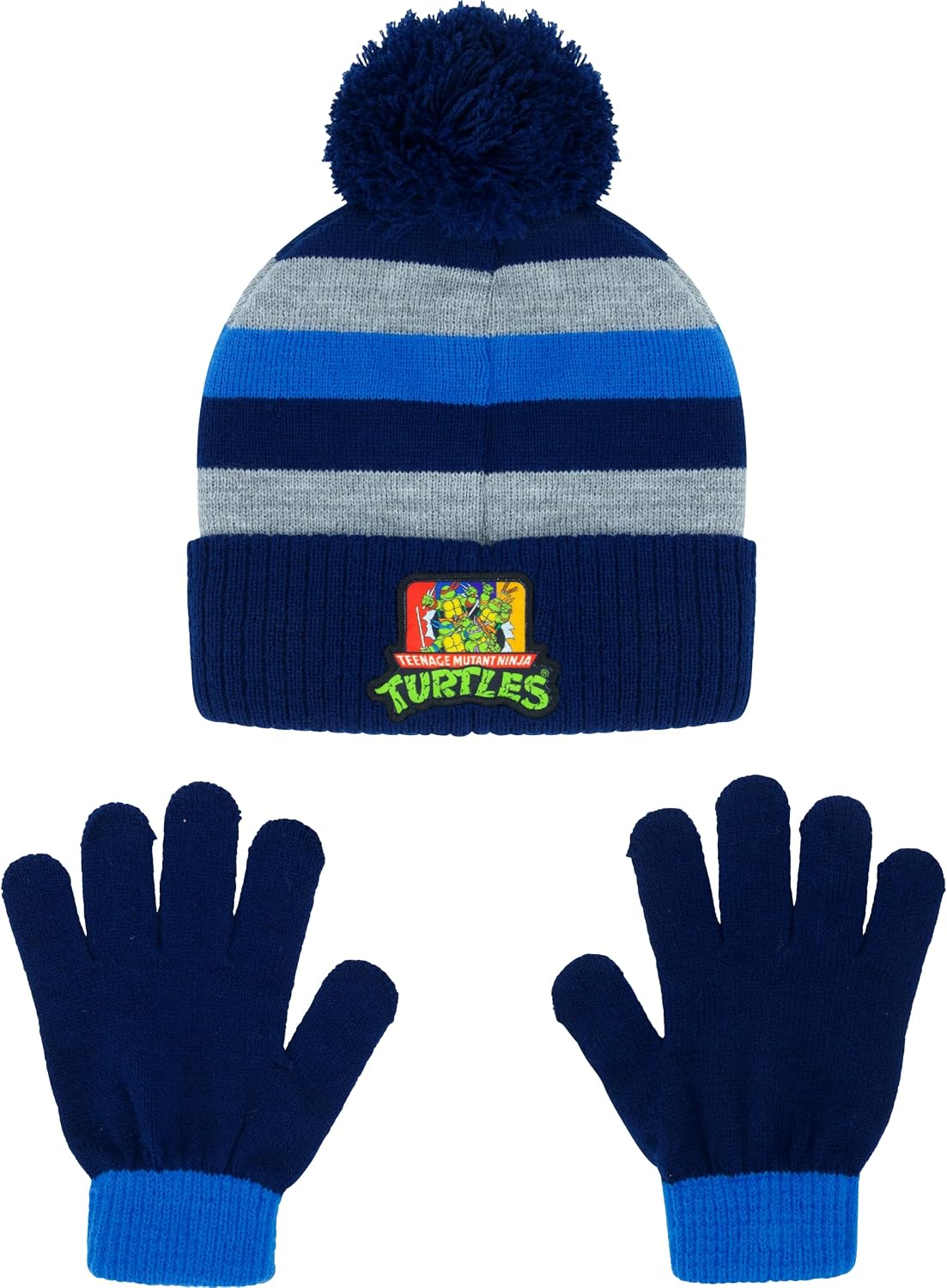 Teenage Mutant Ninja Turtles Beanie Hat and Gloves Set, TMNT Kids Cuff Winter Knit Cap and Mittens