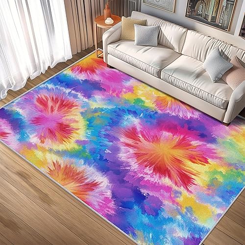 Miniatura 19 de Alfombras retro para sala de estar, de 7 x 7 pies, diseño de patrón de remolinos ondulados, rayas abstractas, de los años 70, alfombra de área retro