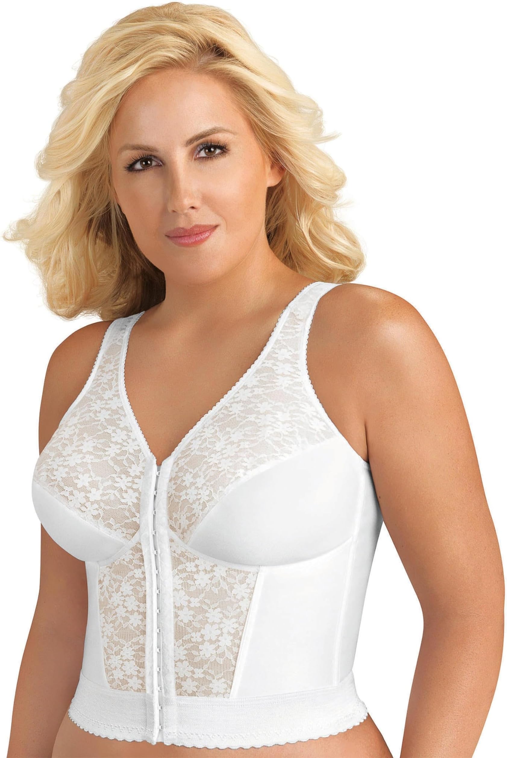 Exquisite Form5107565 Fully Slimming Wireless Back & Posture Support Longline Bra with Front Closure & Lace