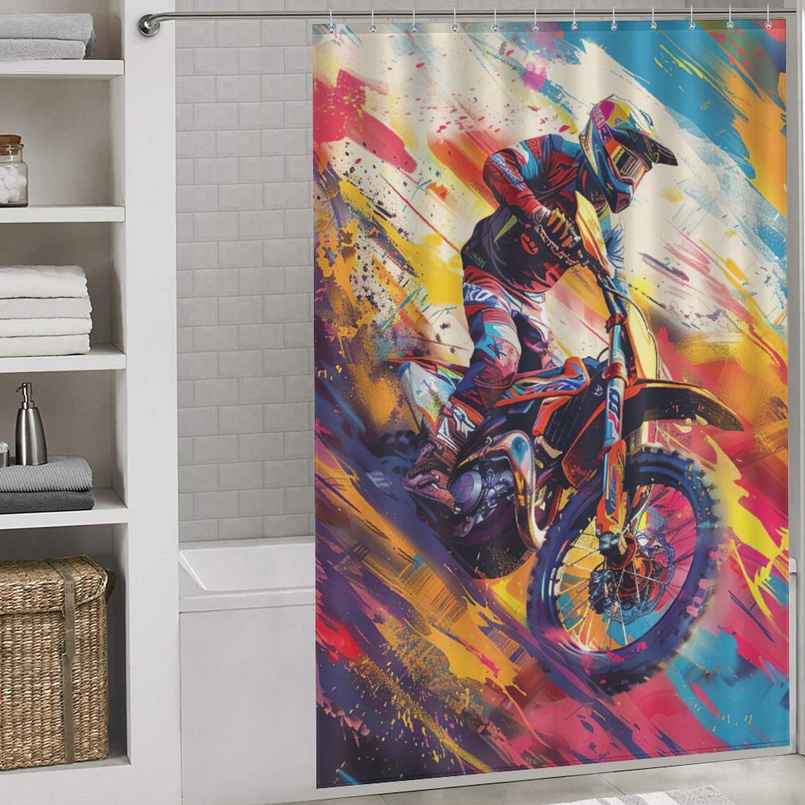 Rideau de douche motocross anti éclaboussure rideaux salle de bain 152x183
