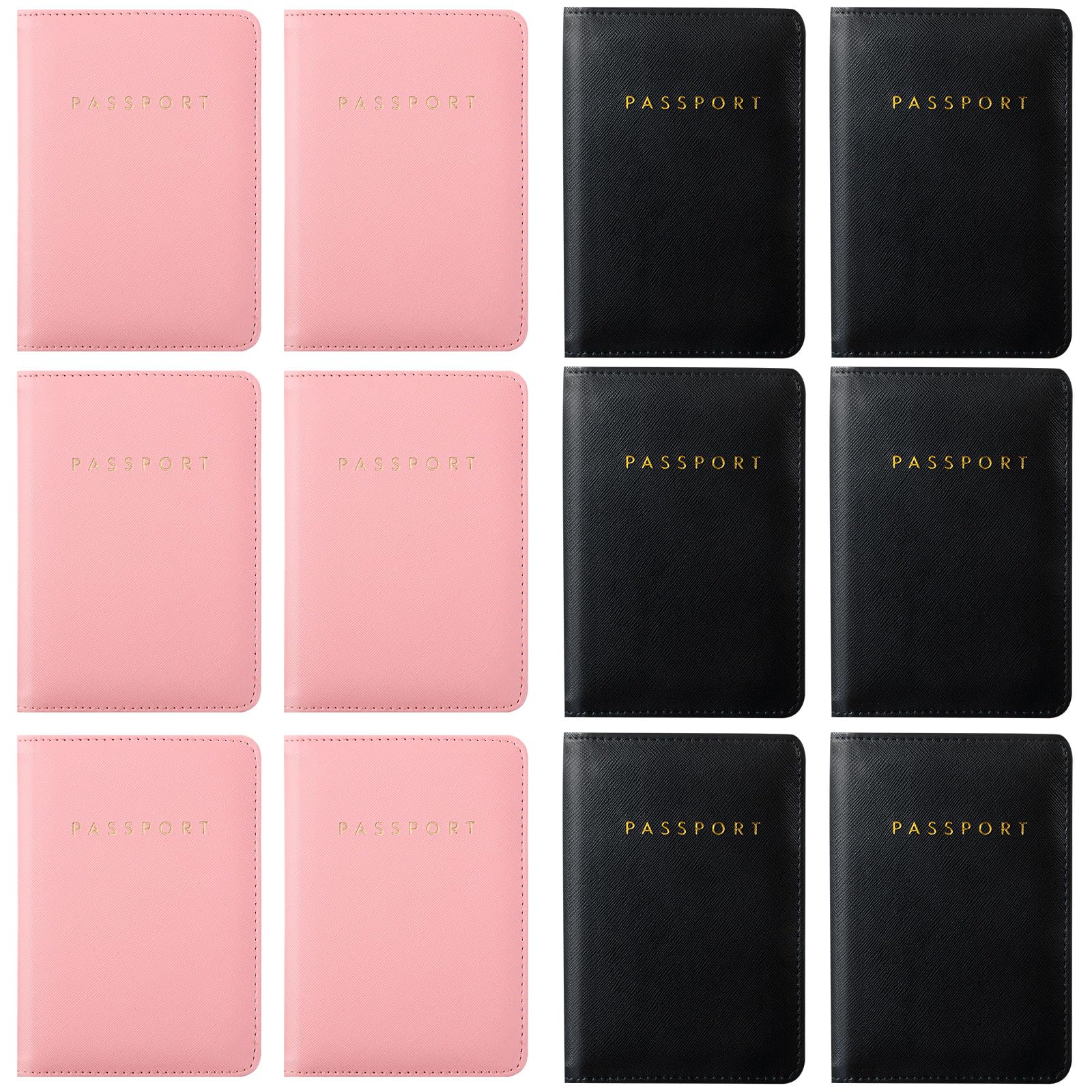 12 Pcs Passport Holder Cover Waterproof Leather Travel Wallet Passport Case for Women Men Family, Black, Pink-image-24