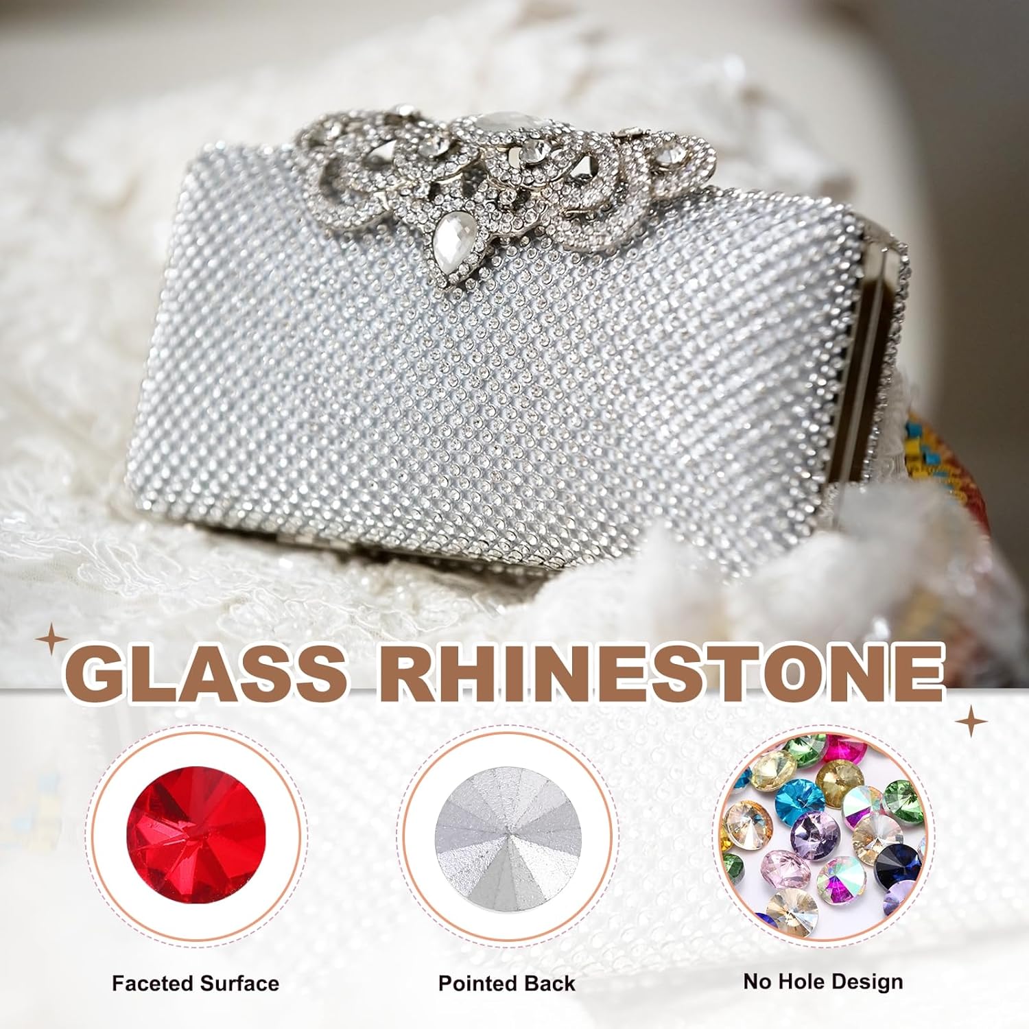 MECCANIXITY Pointed Back Rhinestones, 100 Pcs 8mm Round Glass Rhinestone Faceted Crystal Cabochon Gems for Nail Arts Crafts, Jewelry Making, Phone Case, Cloth Decoration (Mixed Colors) - Image 3