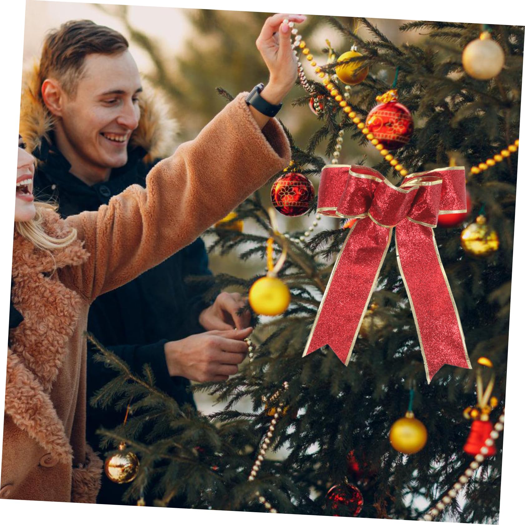 KOMBIUDA 25piezas Lazo De Tela para Decoración Navideña Adornos De Árbol De Navidad Rojo Decoración De