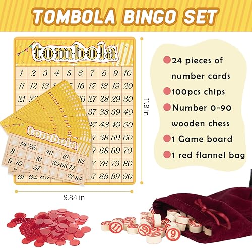 Miniatura 2 de Extguds Juego de bingo de Tombola, Vintage Tombola Italiano, Lotería rusa con número 1-90 para lotería, para hasta 24 jugadores