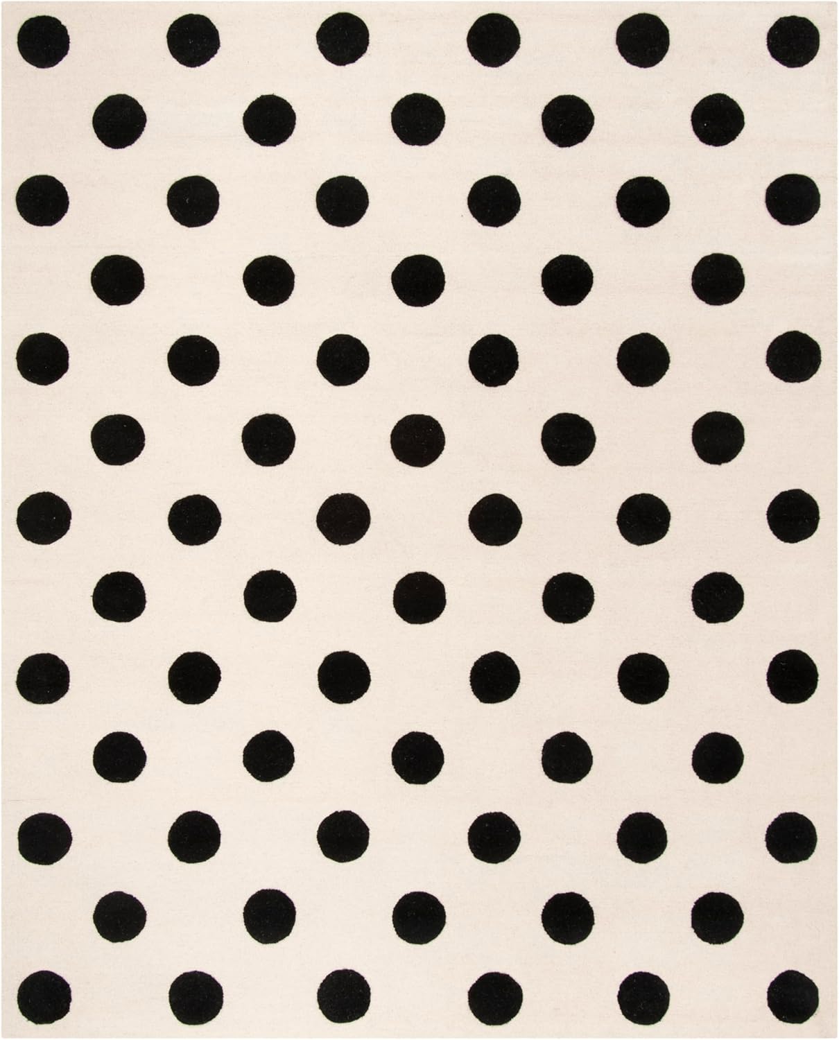 SAFAVIEH Area Rug 8x10 - Kids Collection - Large - Ivory & Black, Handmade Wool, Polka Dot Pattern, Ideal for Bedroom, Playroom, Nursery, Boys & Girls Room (SFK904D)