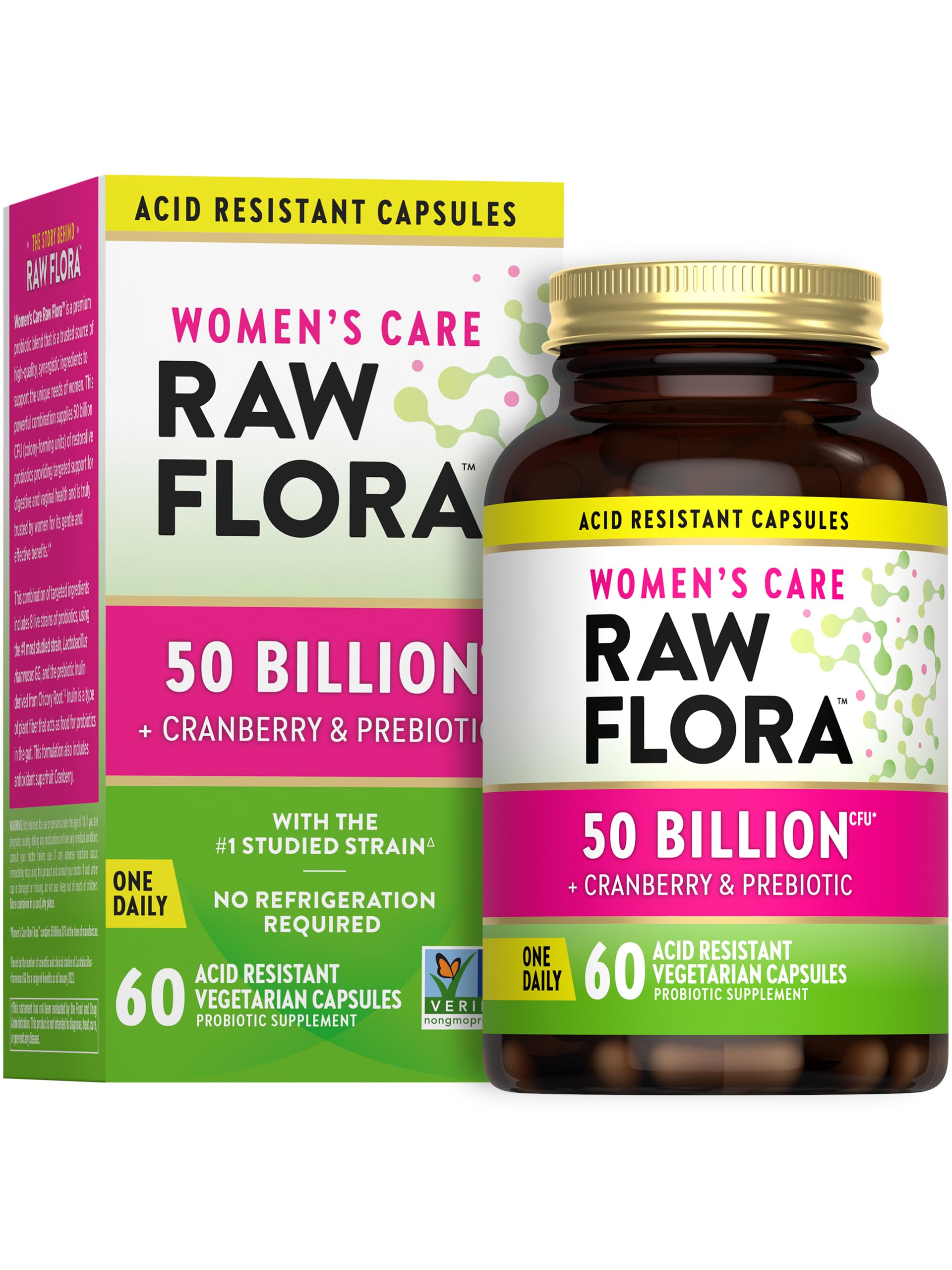 Nature's Truth Raw Flora Probiotics for Women | 50 Billion CFU | 60 Capsules | with Cranberry & Prebiotic | Vegetarian & Gluten Free Vitamins