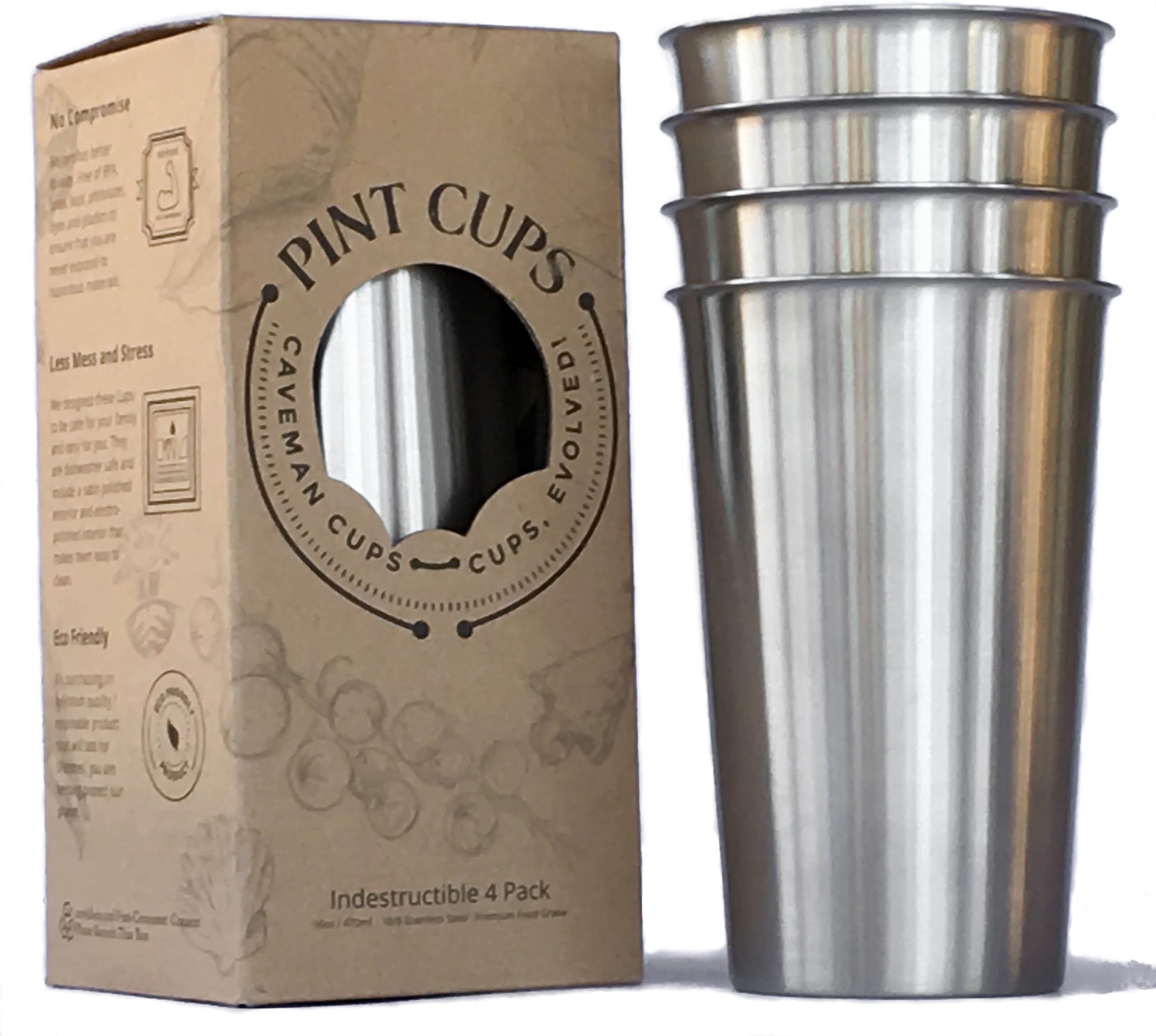 Heavy Duty Stainless Steel Tumblers Sanitary Rimless 16oz 4Pack by Caveman Cups