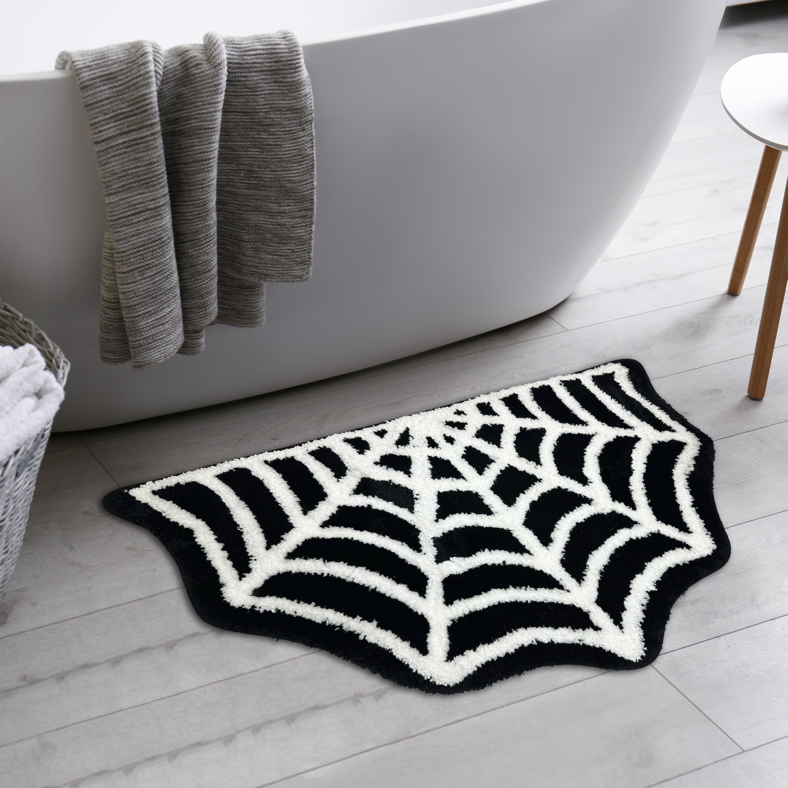 Casasphere Spider Web Bathroom Rugs, Halloween Bath Mat Non-Slip Bath Rug Machine Washable Goth Rug, 31"×20" Small Area Rugs for Front Door Bedroom