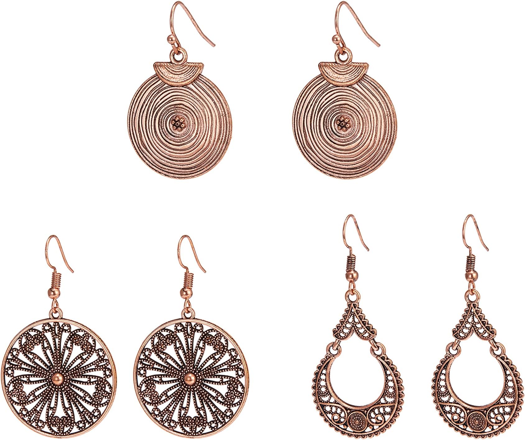 Gmai Antique Ethnic Brocade Mexico Gypsy Engraved Lotus Hook Dangle Earrings for Women and Girls