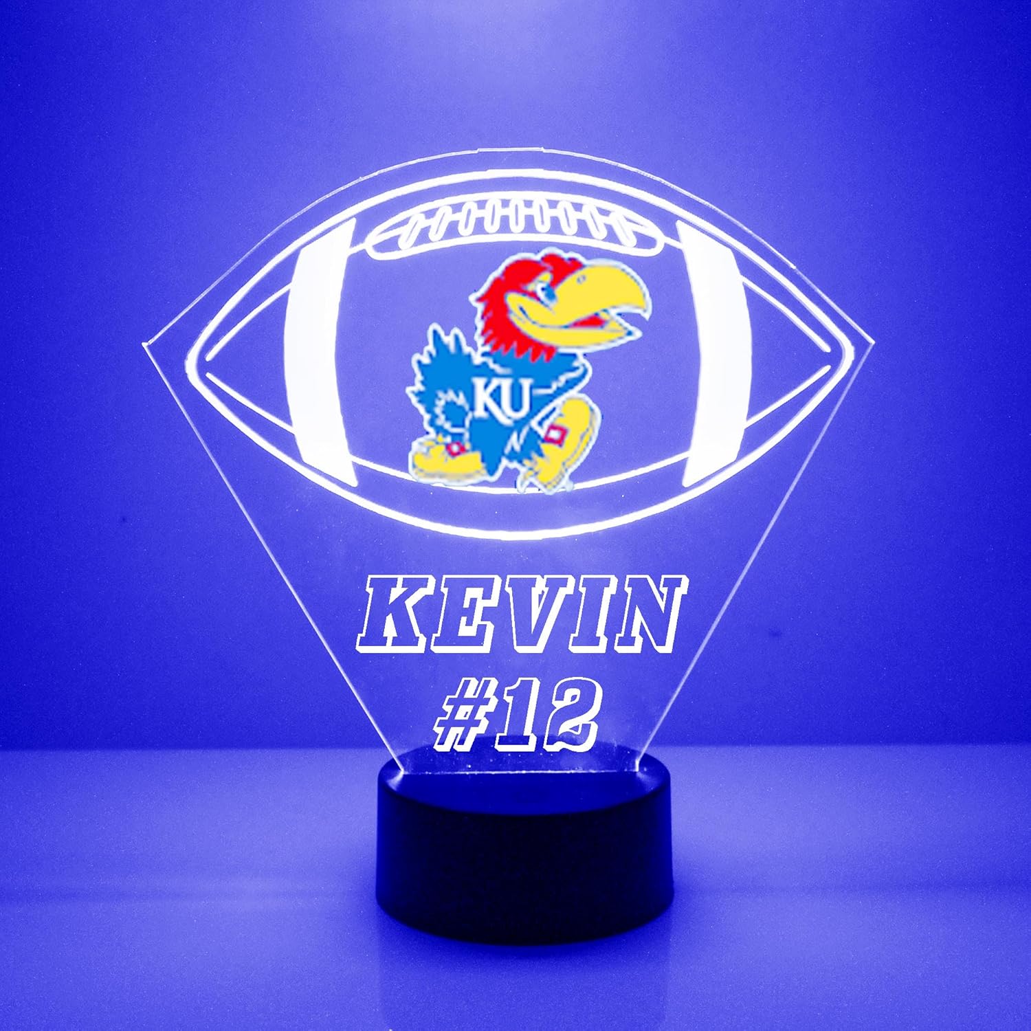 Officially Licensed University of Kansas Jayhawks Football Custom LED Sign Night Light Lamp with Remote, Light Up Display with Personalized Name or Image, Customized, Made in the USA