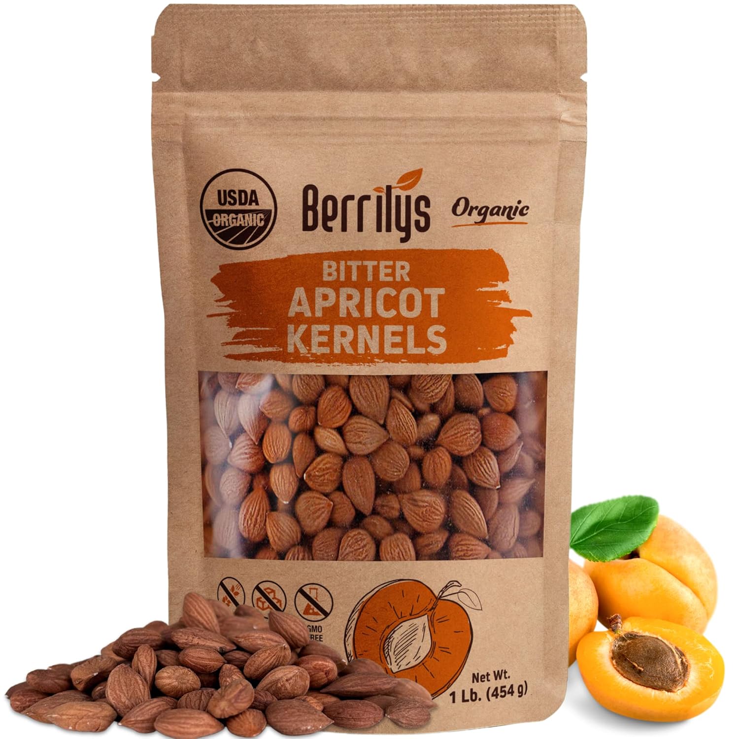 USDA Organic Bitter Apricot Kernels 1 lb (16 oz), Natural