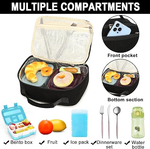 Miniatura 5 de Bluboon Lonchera con aislamiento para niños y niñas, para la escuela, lonchera de pana, organizadora, bolsa de almuerzo para niños y niñas (pana