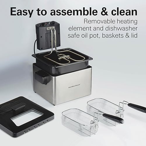 Miniatura 5 de Hamilton Beach Freidora profunda con 2 cestas para freír 19 tazas  45 litros de capacidad de aceite tapa con ventana de vista grado profesional