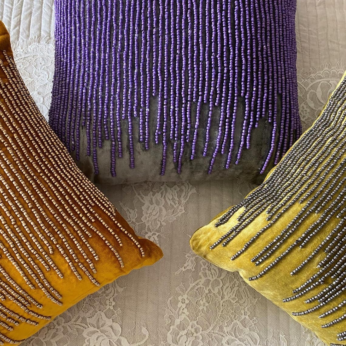 The HomeCentric Euro Sham, Decorative Gold Euro Size Pillow Covers 26x26 inch (65x65 cm) Velvet European Pillow Covers, Abstract, Striped, Beaded, Modern Euro Shams Easter - Gold Spill
