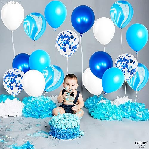 Miniatura 2 de KatchOn, Shades of Blue - Juego de 50 globos de mármol azul para decoraciones de fiesta azul, globos de confeti azul, globos bajo el mar, globos de