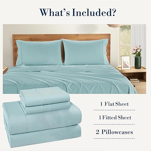 Miniatura 4 de Casa Platino Juego de sábanas de 100 % algodón tamaño individual XL, 4 piezas (1 plana, 1 sábana bajera, 2 fundas de almohada), tejido de percal