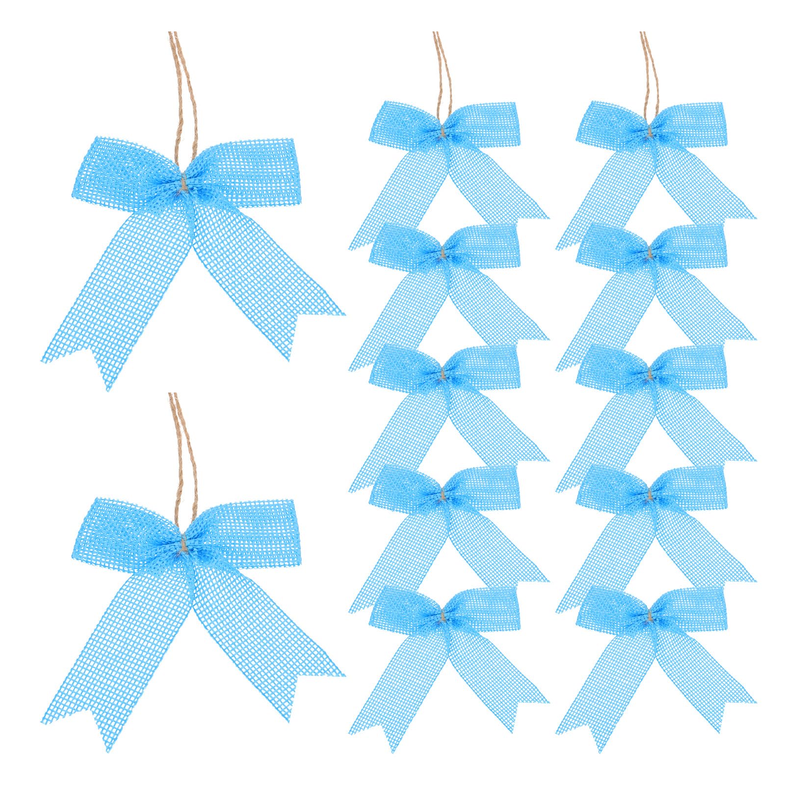 Lazos de arpillera azul para decorar mesas de fiesta y árboles de Navidad rústicos