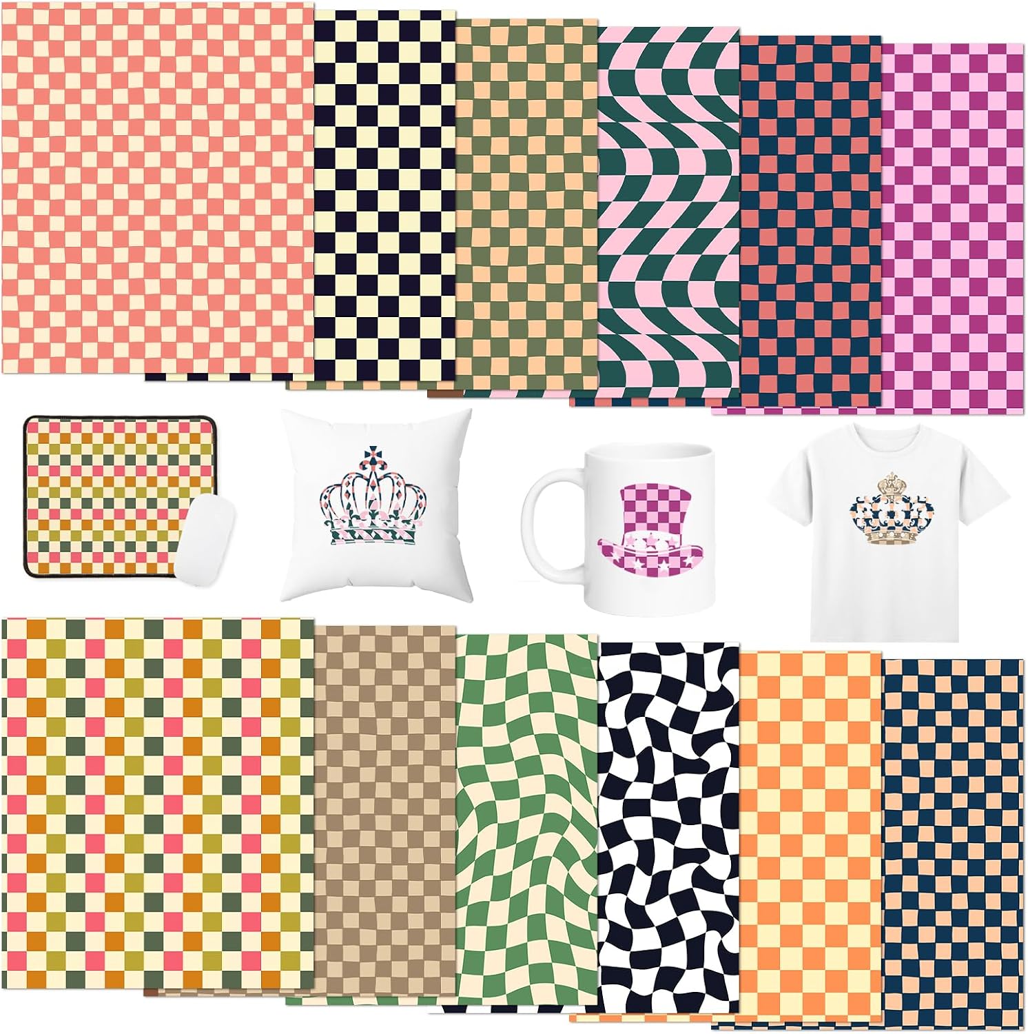 Tintnut Vintage Checkerboard Sublimation Transfer Sheets - 12 Sheets 12"x10" Retro Check Pattern Sublimation Paper for DIY Crafts, Mugs, Tumblers & T-Shirts
