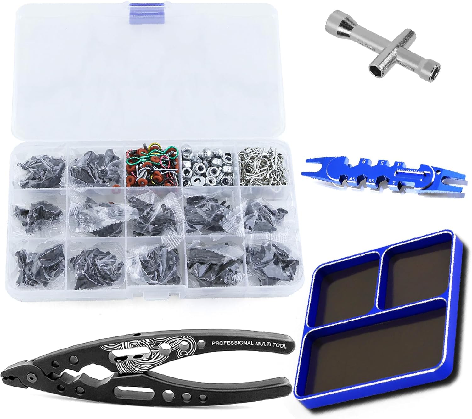 REDSPIDER RC Tool kit Magnetic Screw Tray Nut Gasket Storage Tool rc Shock Pliers and RC Screws Kit for 1/8 1/10 1/12 1/16 1/18 RC Car Truck Crawler