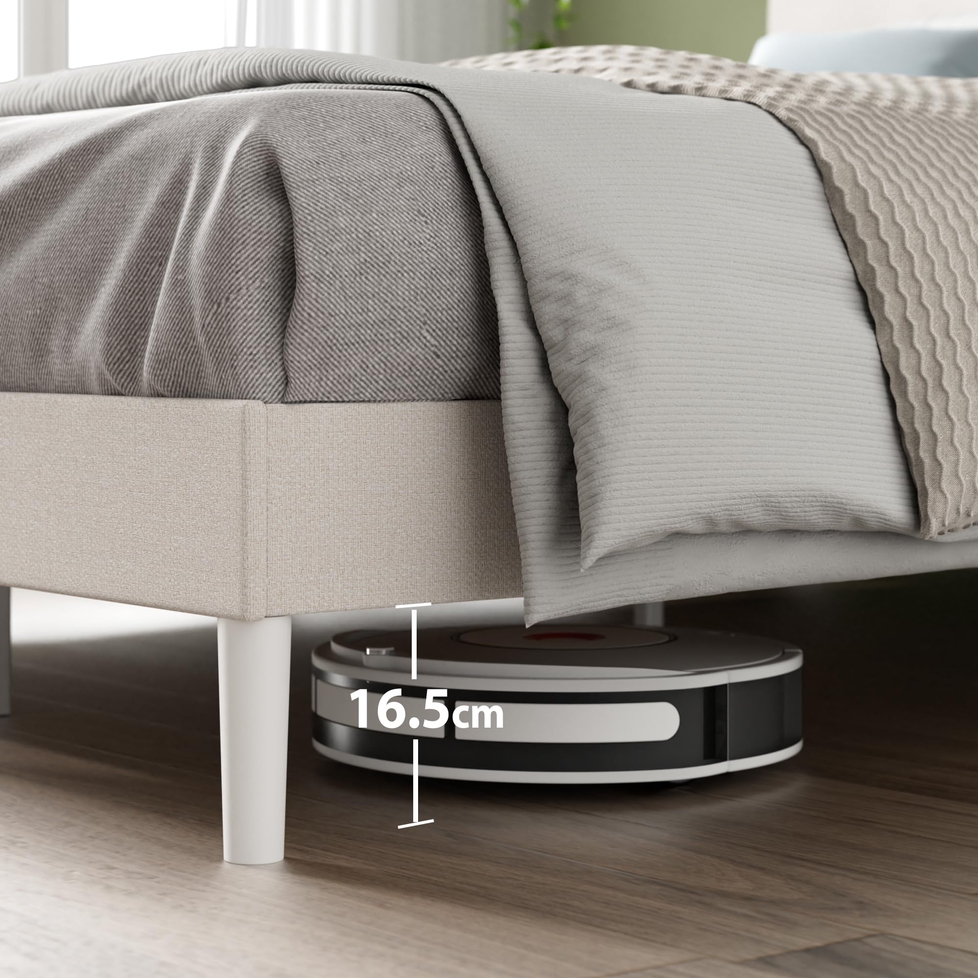Zinus Piper Struttura Letto 160x190 cm con Testiera - Altezza 30 cm - Letto Matrimoniale Imbottito con Rete a Doghe in Legno - Facile da Montare - Bianco Sporco