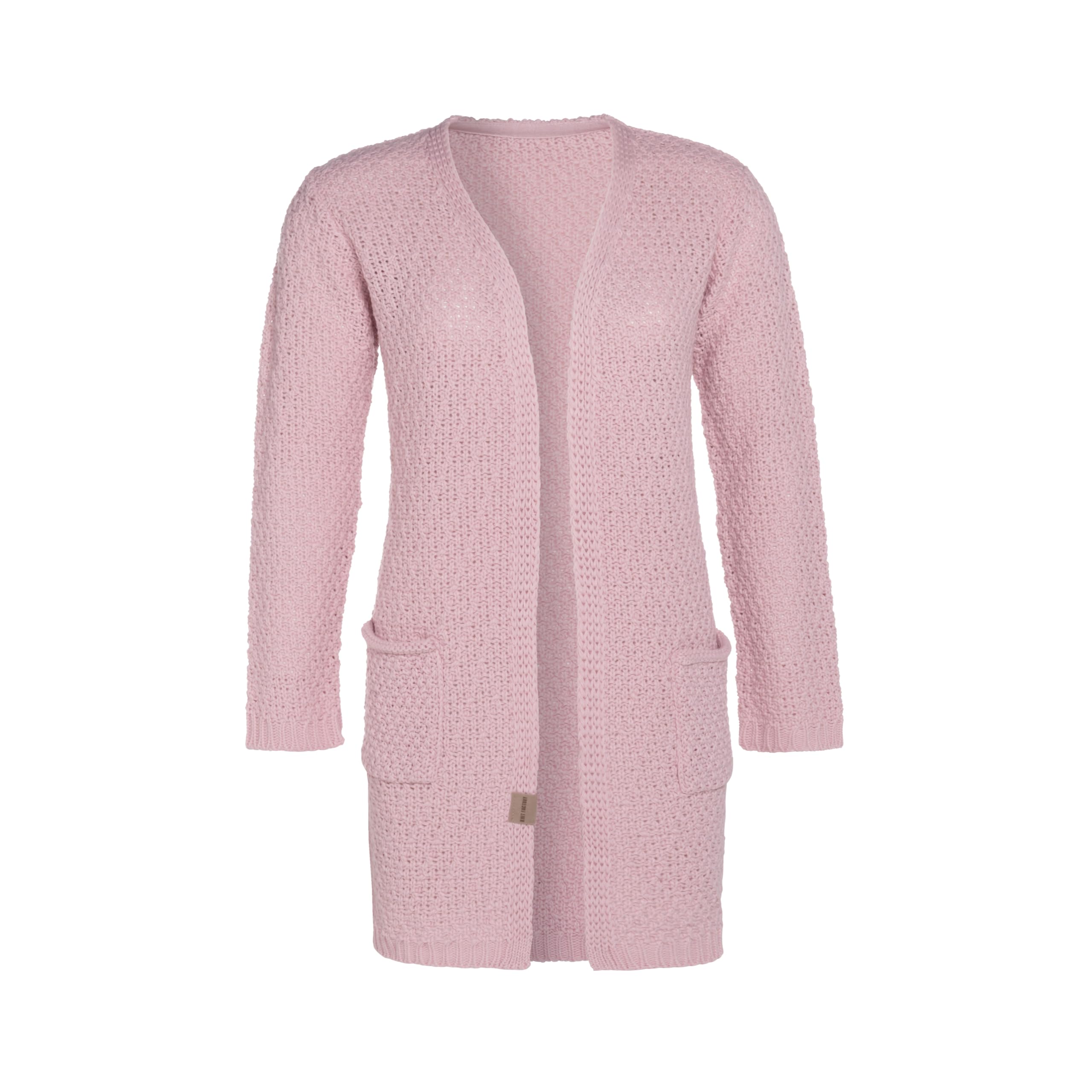 KNIT FACTORY - Luna Strickjacke - Mittellange Damen Strickjacken mit Taschen - Cardigan mit Wolle - Grobstrickjacke - Hochwertige Qualität - Rosa - 40/42