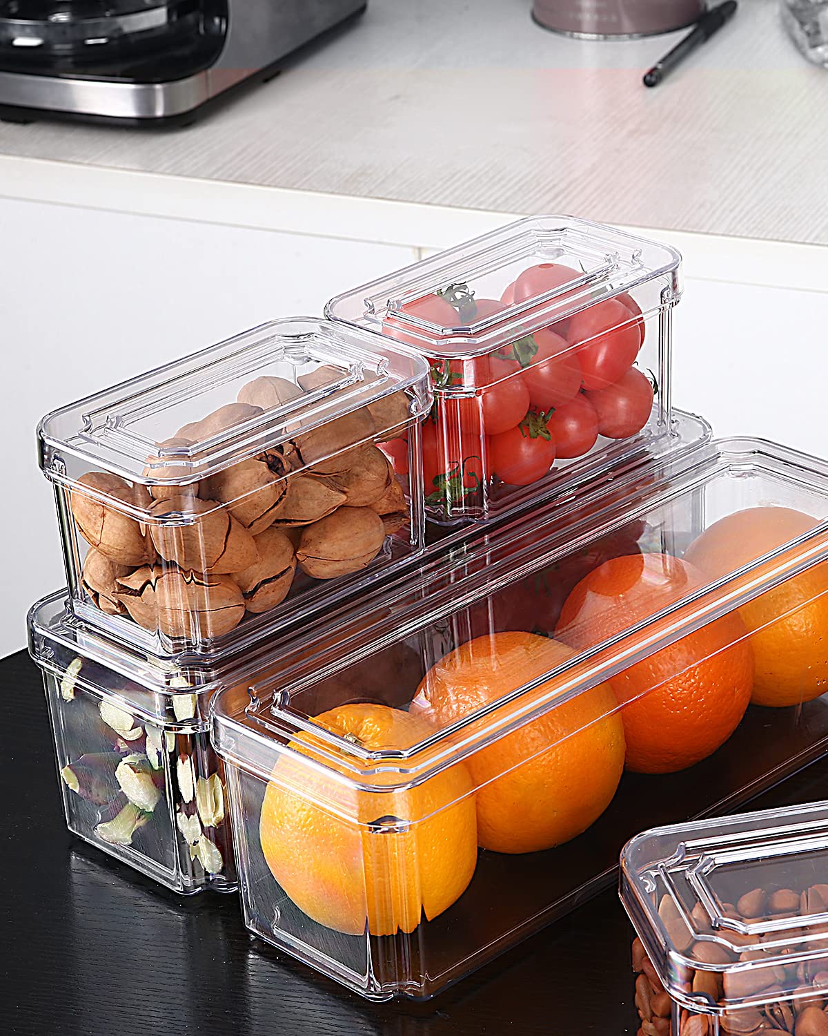 Organizador frigorifico Juego de 10,Recipiente para Guardar Alimentos Organizadores de Nevera Caja de Almacenaje Caja de plástico para 10 latas de Bebida, Organizador de Nevera, Transparente